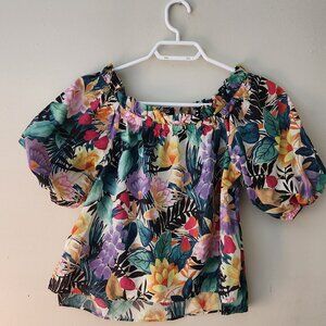 Mango Puffed Sleeves Floral Print Crop Top